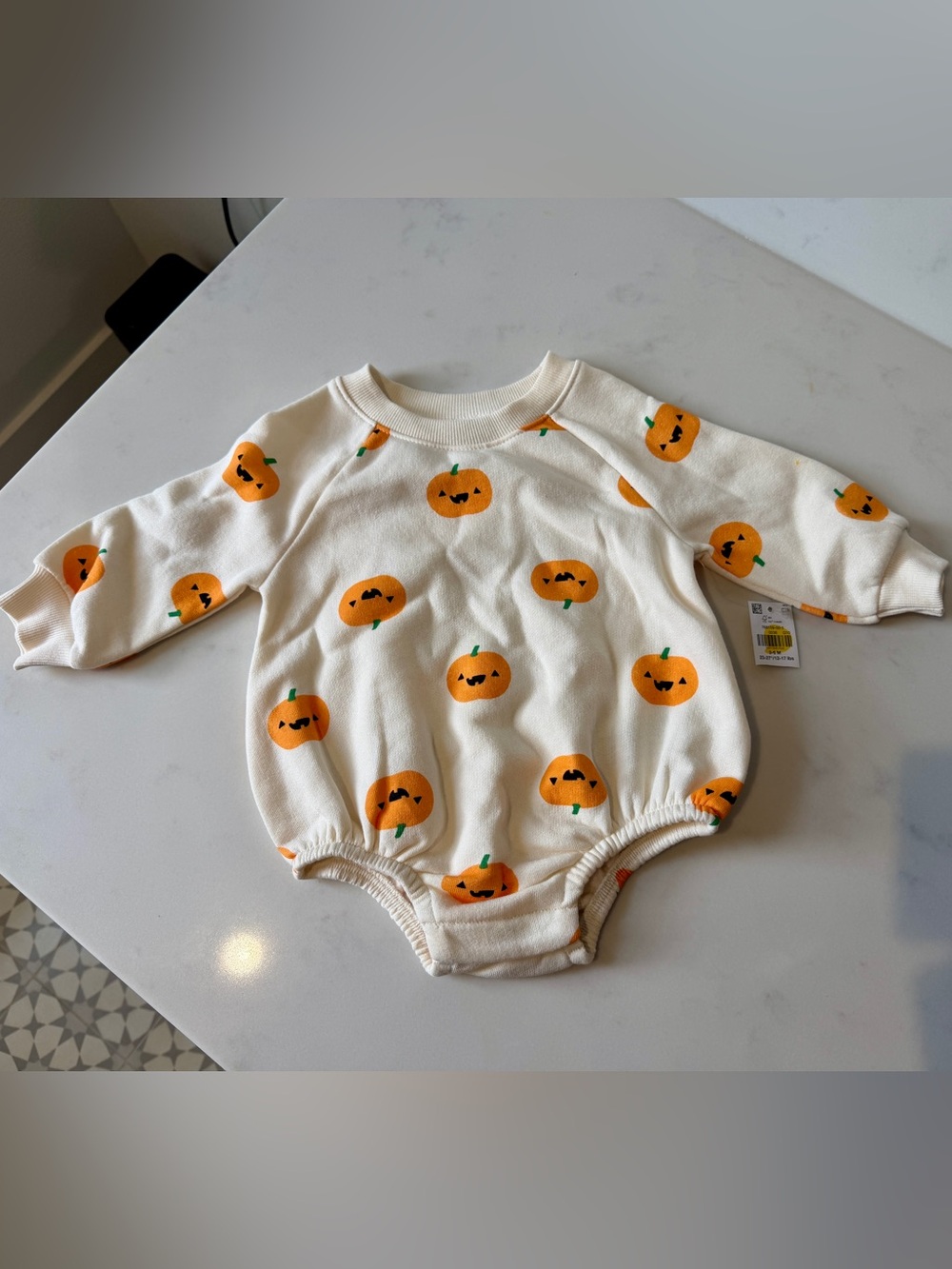 NWT, Baby Pumpkin Print One-Piece Romper - Cream/Orange, size 3-6 mo (see photo)